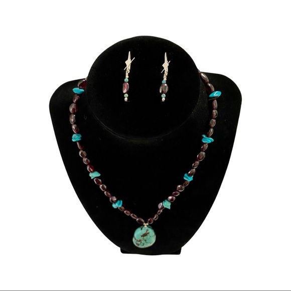 Hubei Turquoise & Rhodolite Garnet Necklace & Earring Set – Heirloom Statement - Picture 2 of 5